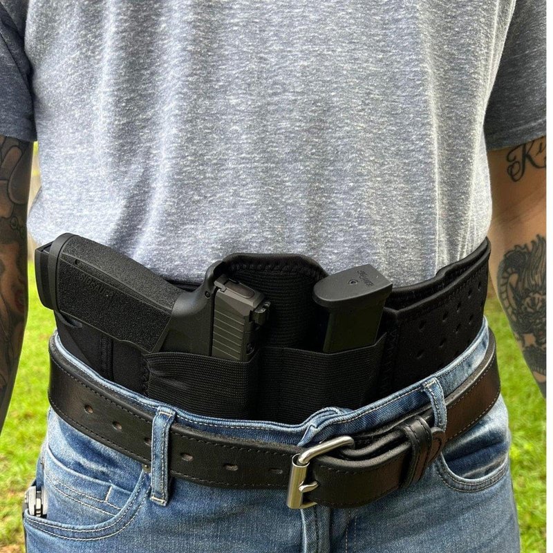 Rounded Belly Band Holster for Men Women - Gun Holster for Comfortable Carry Fits Glock, Smith Wesson, Taurus, Ruger, & More-Breathable Neoprene Waistband Holster for Most Pistols & Revolvers BLK, SM