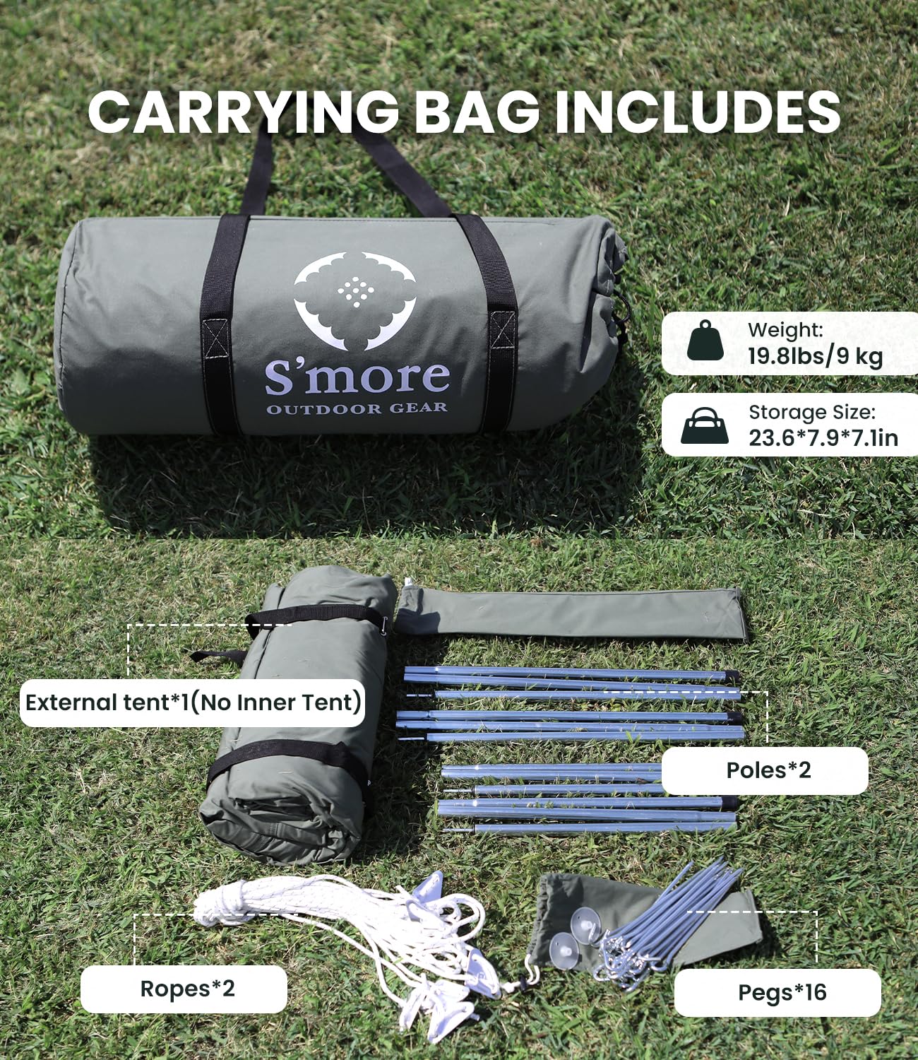 S'more Kleine Base Camping Tent, 4 Season Luxury Outdoor Camping and Glamping Tent for 2 Adults, Breathable Waterproof Cloth with Screen Inner Tent(Extra) and Carry Bag (Green)