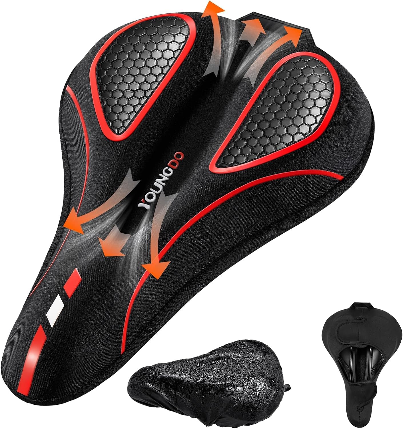 YOUNGDO Bike Seat Cushion with Waterproof Gel Bike Seat Cover, 11.2" x7.4, Bicycle Seat Cushion for Bike Seat, Shock Absorbing, Seats Cushion Fit for Peloton, BMX, MTB & Road