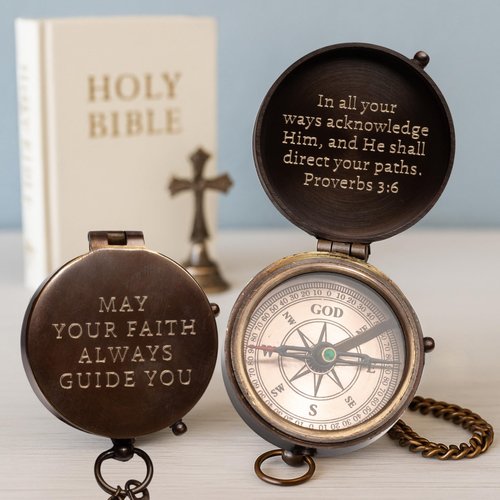 Baptism Gifts for Boys – Engraved Compass with Scripture – Religious Christian & Catholic Keepsake for Christening, First Communion, or Confirmation – Faith Compass Gift for Godson, Son, or Grandson
