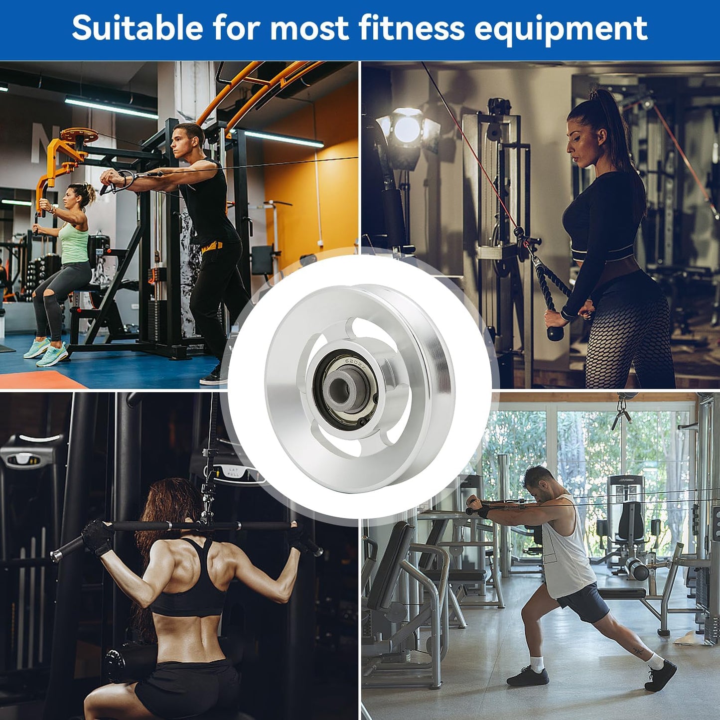 Cyrank Pulley Wheel, 90mm Universal Aluminium Alloy Gym Cable Pulley Wheel Rotation 360 Degree Traction Pulley Wheel for Cable Machine Gym Equipment