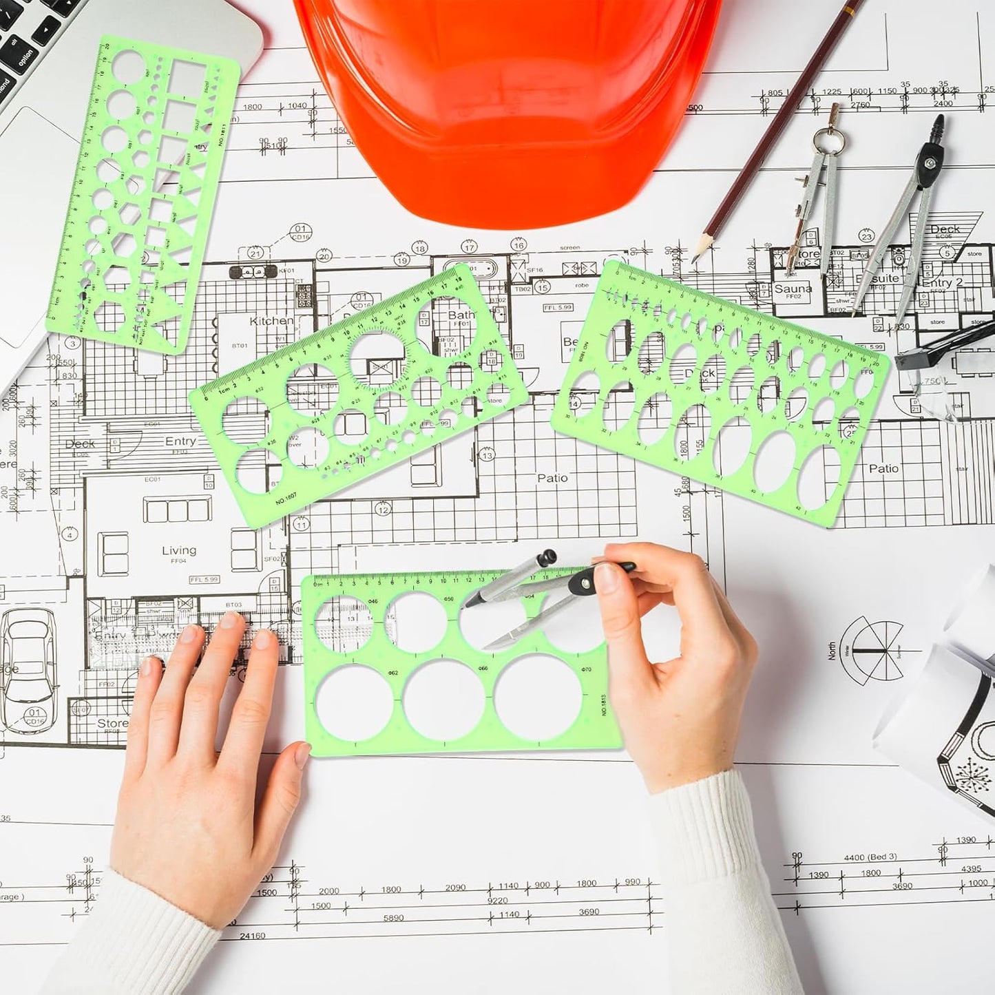 4 Pcs Plastic Circle Stencil Template, Multi-Function Circle Template for Drawings, Drafting Tools, Geometric Measuring Rulers for Office School Building Formwork Drawings(Green)