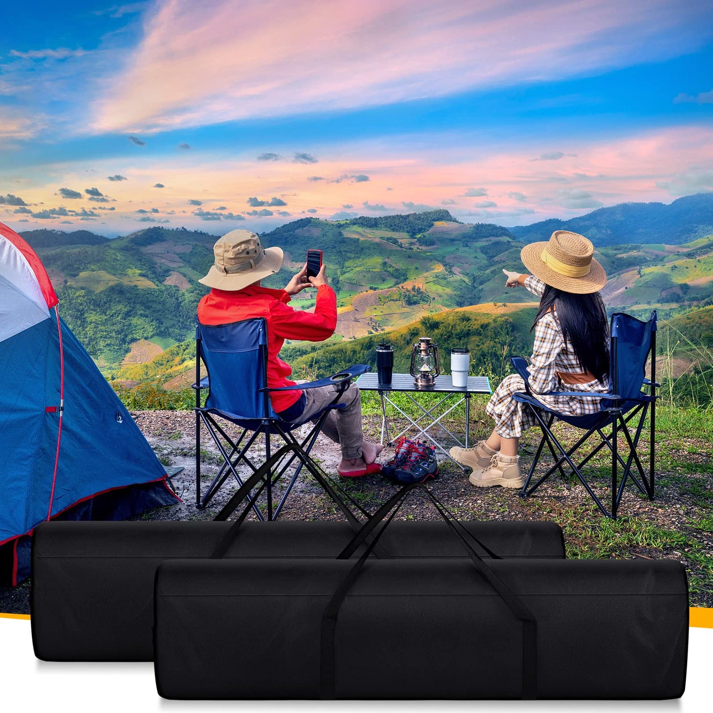 Riakrum 3 Pieces 43.31 Inches Folding Camp Chair Replacement Bag Camping Equipment Bag Large Duffel Bag with Handles for Travel Tent Storage Carrying Sports Gear, Black