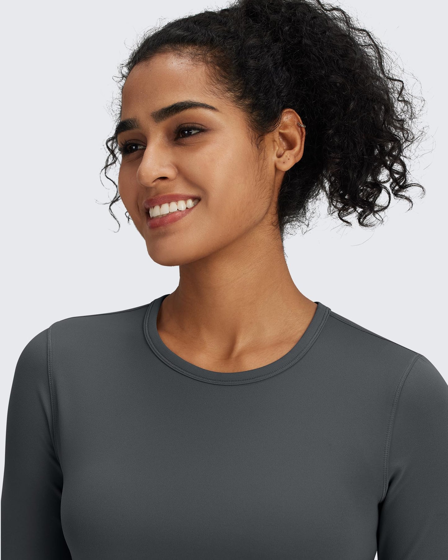 G4Free Long Sleeve Workout Tops for Women Fall Base Layer Athletic Gym Exercise Tight Shirt Wicking Cropped Underscrub (Dark Gray,S)