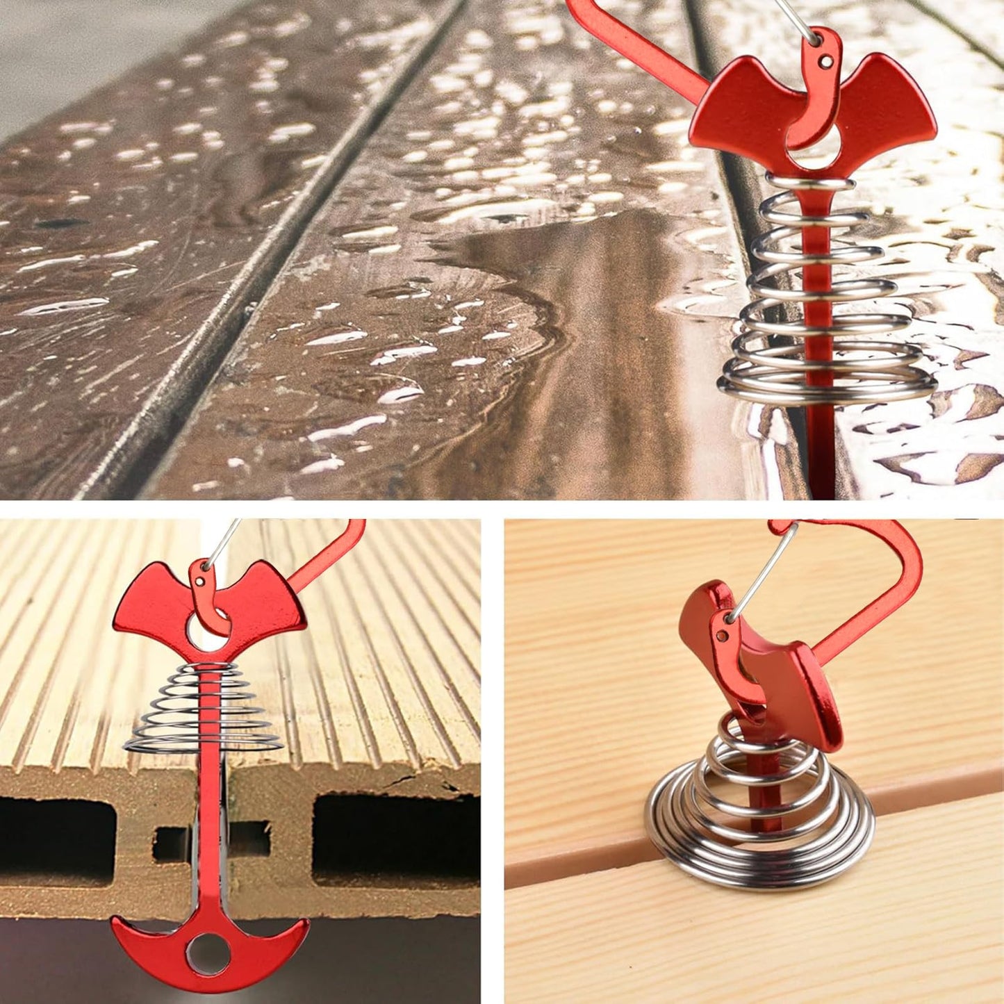 JINGIHE 5 PCS Fishbone Deck Anchor Pegs, Red Deck Furniture Anchors, Deck peg with Spring Buckle, 2.9 Inch x 1.4 Inch Adjustable Anchor Deck pegs, Tent Decks Anchors for Camping Hiking Supplies