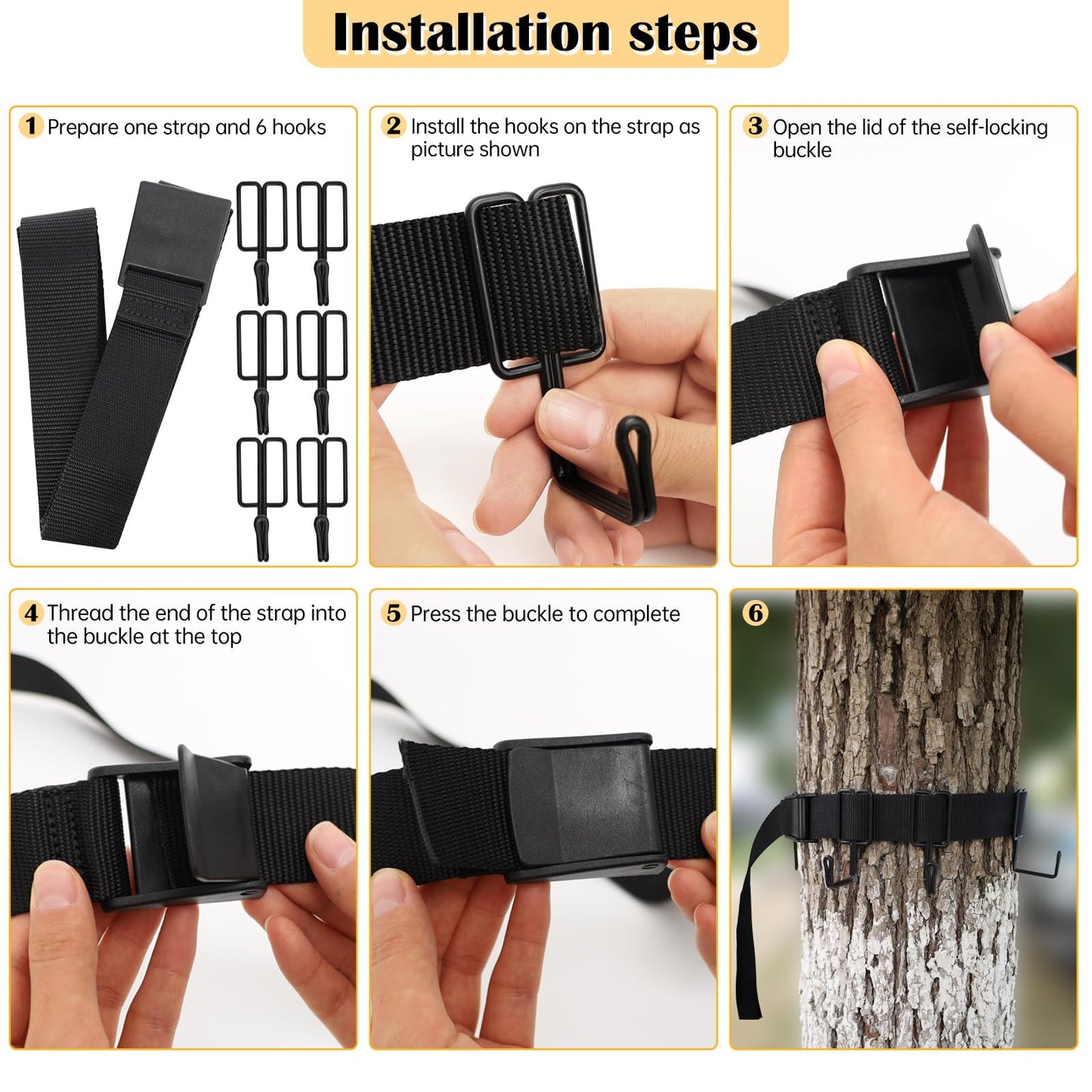 2 Pack Treestands Strap Gear Hangers with 12 Metal Hooks,Hunting Tree Stand Bow & Gear Hanger,Saddle Hunting and Gear Equipment Hanger,Tree Stand Accessories Strap for Bow Arrows Bag