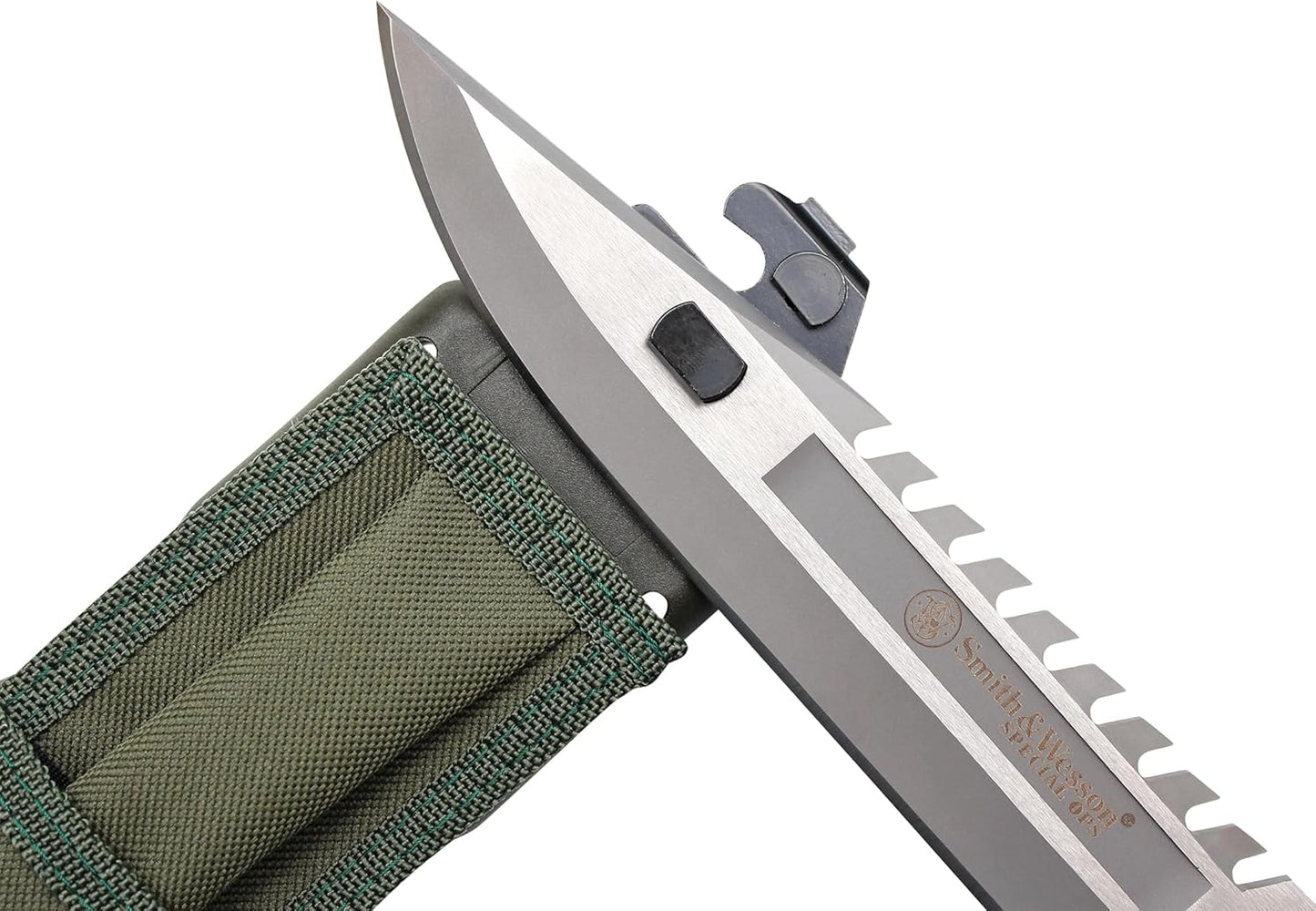 Smith & Wesson SW3G 12.8in S.S. Fixed Blade Knife with 7.8in Bowie Blade with Notched Spine and Nylon Fiber Handle for Outdoor, Tactical, Survival and EDC