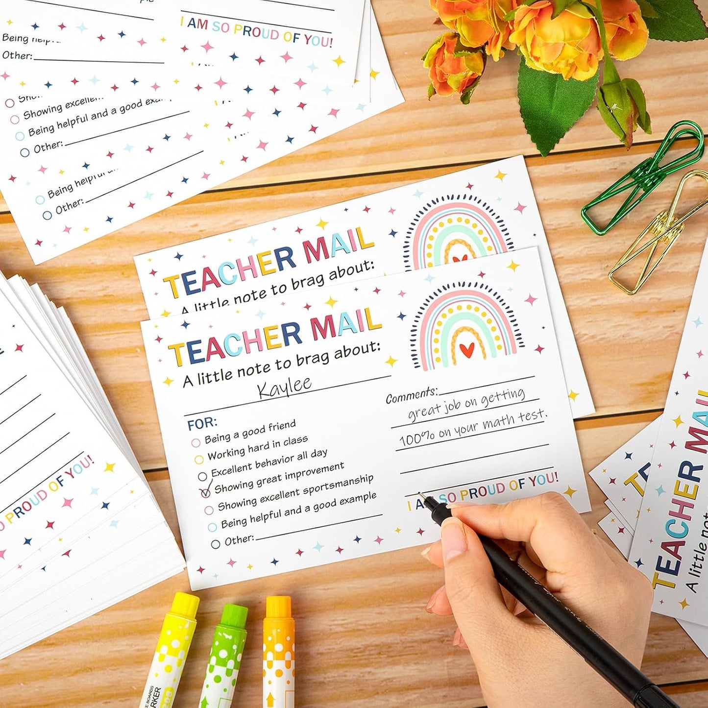 50Pcs Teacher Mail Notes to Parents, Smiley Face Happy Mail Postcards Classroom Good Behavior Incentive Motivational Cards to Send Home for Preschool Kindergarten Elementary School Teacher Supplies