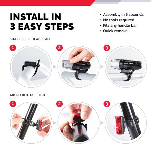 Bike Lights for Night Riding, USB Rechargeable Shark 300 Ultra Bright LED Bike Lights Front and Back Safety Tail Light Included, Bicycle Light Compatible with Mountain, Road, Kids & City Bicycles