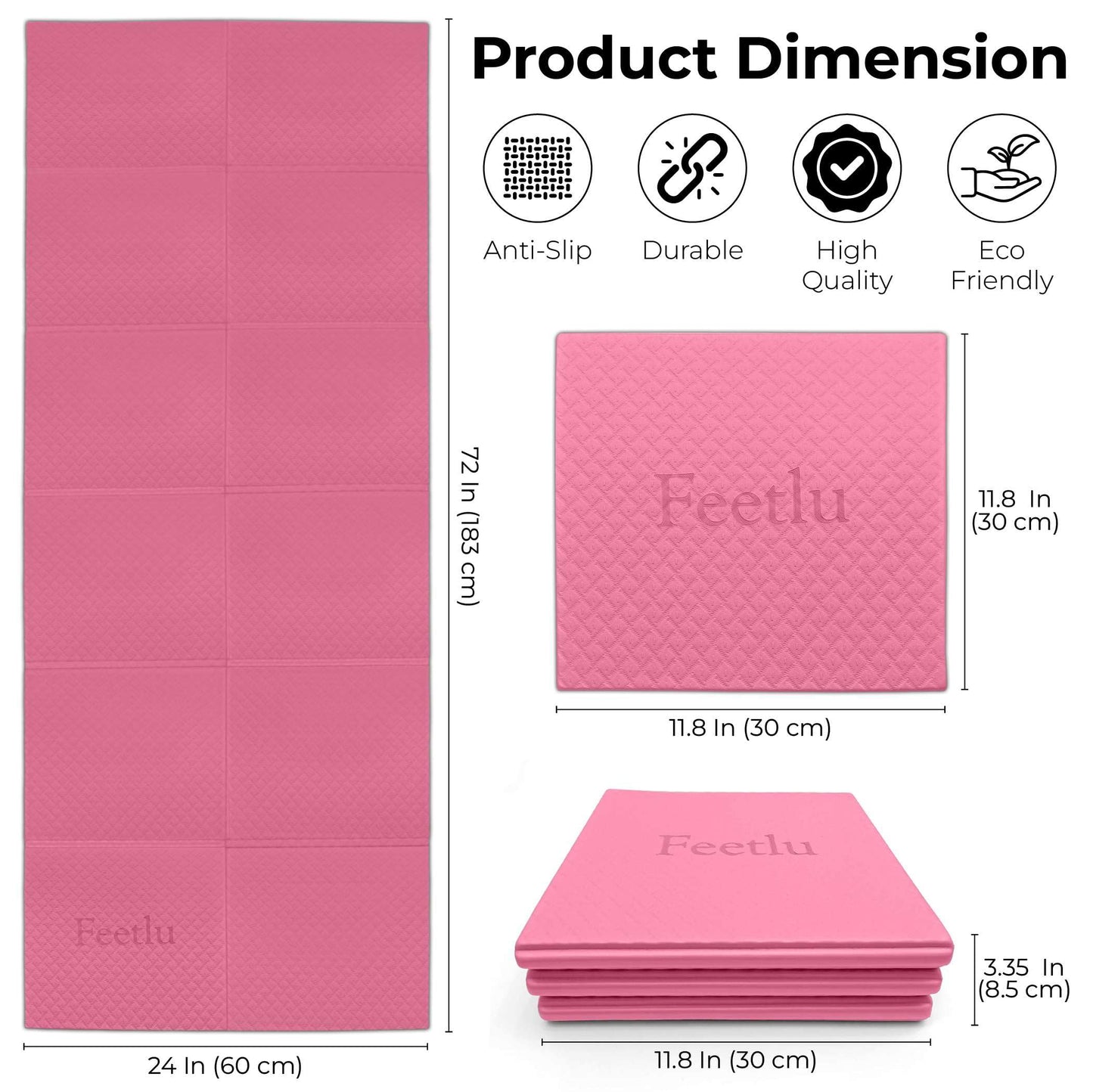 Feetlu Foldable Yoga Mat, 6mm Thick, Lightweight, Anti-Slip, and Easy to Store – Perfect for Travel, Yoga, Pilates, Home Workouts, and Floor Exercises