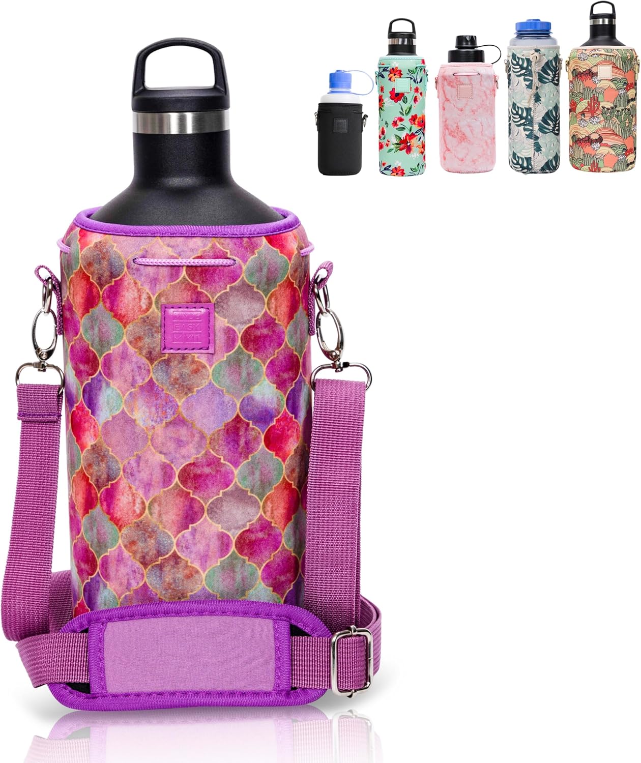 Insulated Neoprene Water Bottle Carrier | Adjustable Sling Pouch | Black, Large