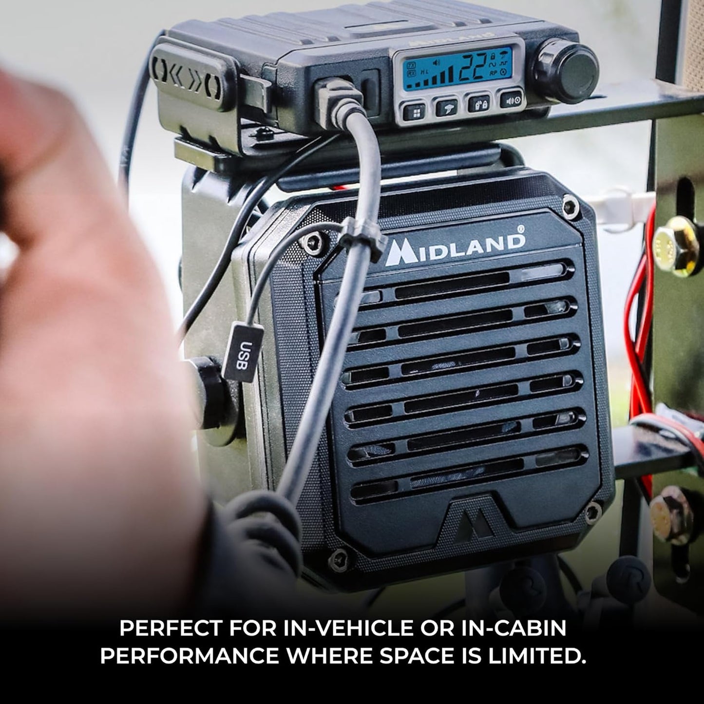 Midland - SPKMINI Mini External Speaker - Waterproof, 10 Watts, 3.5mm Plug - Compatible with All Mobile CB, GMRS, HAM and Amateur Radios