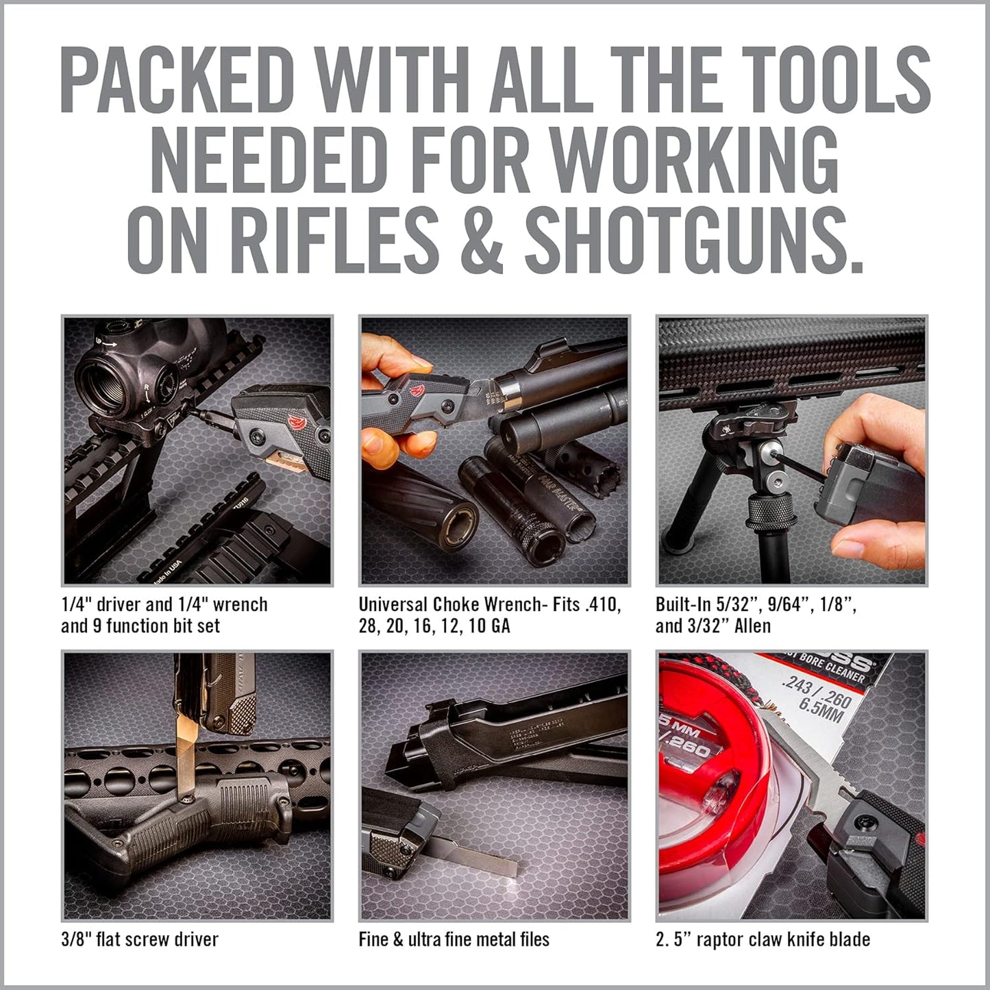 Real Avid Gun Tool Pro, 30-in-1 Gun Multitool for Shotgun & Rifles | Includes Choke Wrench,Bit Driver,Screwdrivers,Allen Set,Turret Tool,Tap Hammer & Files for Gunsmithing