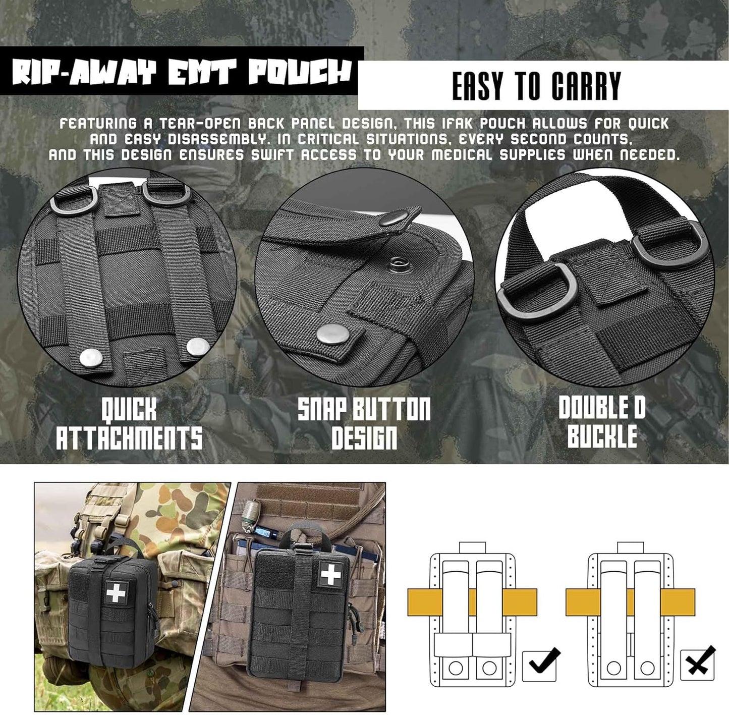 1000D Molle Ifak Pouch Rip Away, Tactical Tear Away Medical Pouch Empty, Military First Aid Pouch Bag Only for Camping Hiking Travel