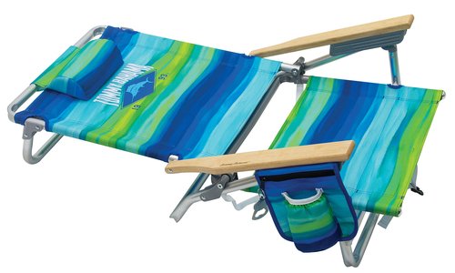 Tommy Bahama 2-Pack 5-Position Classic Lay Flat Backpack Beach Chair with Cooler and Cup Holder, Portable Folding Beach Chair for Tanning, Blue/Green