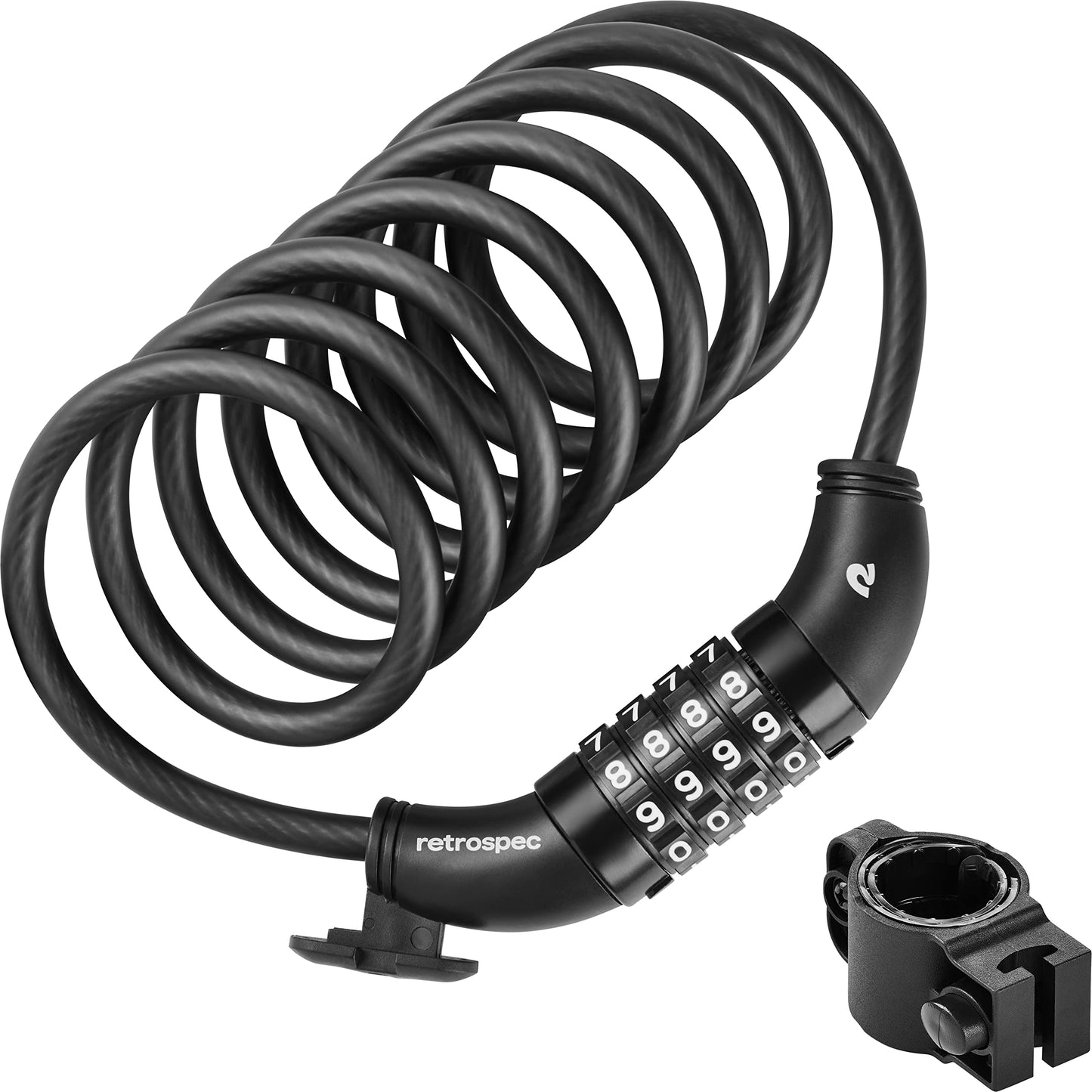 Retrospec Grizzly Bike Lock - 6ft Anti-Theft Cable with 4-Digit Combination & Mounting Bracket - Secure Mountain & eBike Accessory