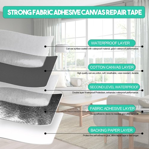 Autrends Canvas Repair Tape,Fabric Repair Patch,4×70 Inches,Outdoor Gear Patch, Waterproof,Self-Adhesive for Repairing Boat Covers,Tents,Sofas,Patio Umbrellas,Lounge Chairs,Awnings Black