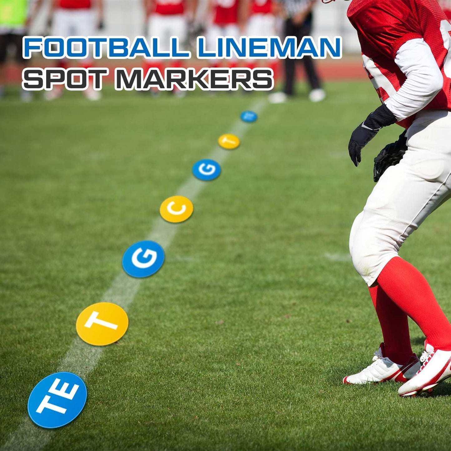 Fuyoooo 7 Pcs Football Lineman Split Marker Players Floor Spot Markers Playing Field Marking Equipment Alignment Offensive Defensive Positions Dots for Drills and Training Teaching Classroom, 6 Inch