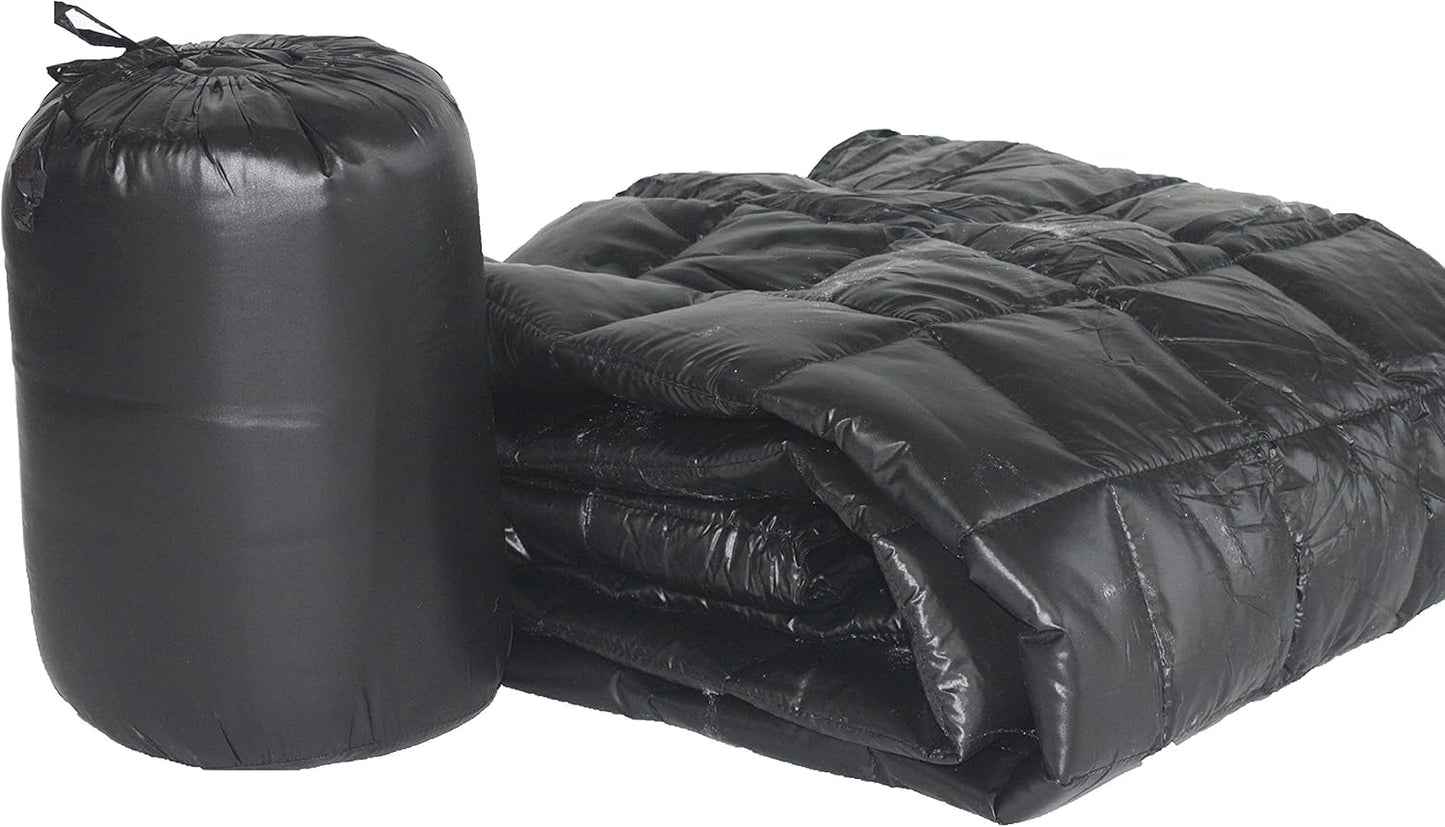 PUFF 50" x 70" High Loft Down Indoor/Outdoor Water Resistant Throw with Extra Strong Nylon Cover, Black