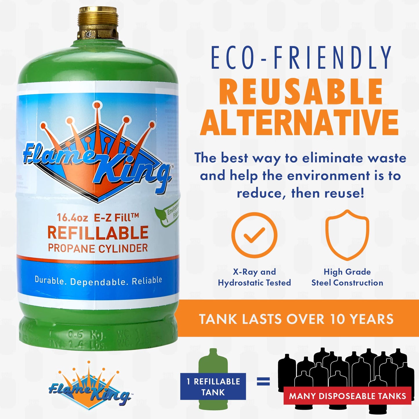 Flame King Refillable 1lb Empty Propane Cylinder Tank - Reusable - Safe and Legal Refill Option - DOT Compliant-16.4 oz (4-Pack)