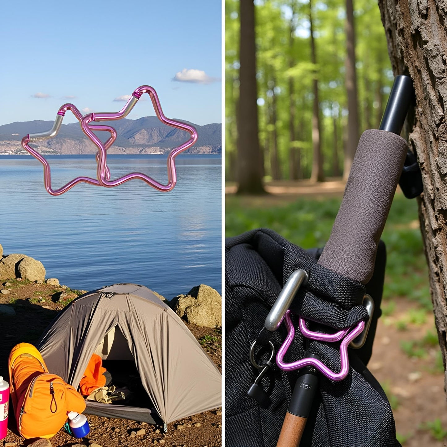 2Pcs Carabiner Clip, Star Shaped Climbing Buckle, Aluminum Alloy Heavy Duty Car Key Chain Hook for Camping Fishing Hiking Traveling Aluminum Key Chain Clip Accessories Outdoor