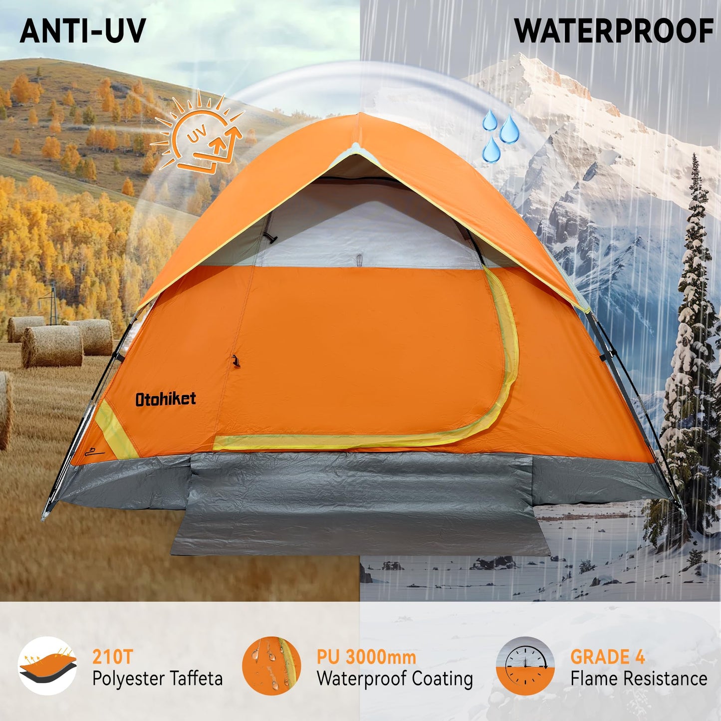 /2/3/4 Person Dome Tents for Camping, Lightweight Portable Backpacking Tent,Lightweight Portable,Waterproof Windproof Sundome Tent,t,Easy to Set Up,Family,Backpacking