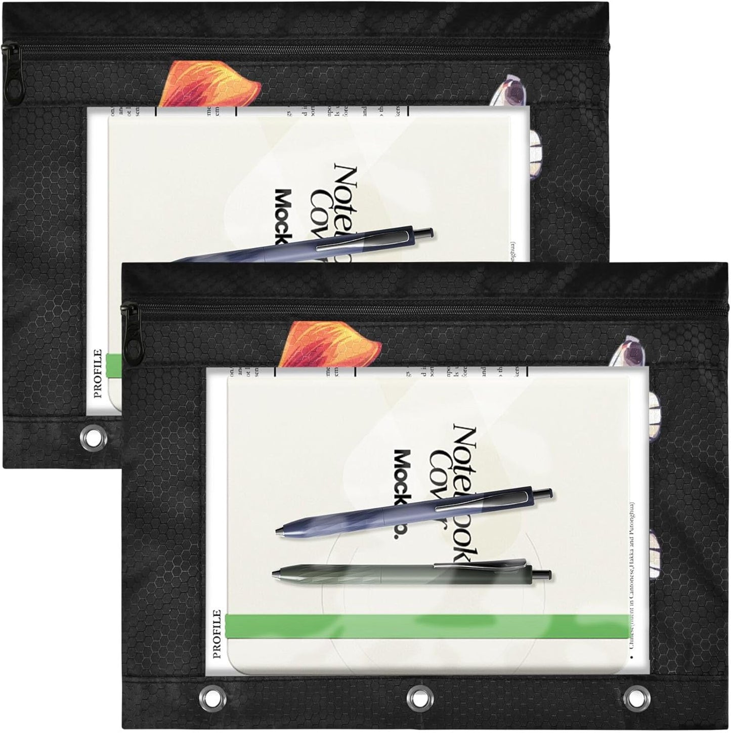 Largemouth Bass Fish 2 Pack 3 Ring Binder Pocket A4 Size Binder Pouches Clear PVC Loose Leaf Folder Sleeves Storage Bags for Files, Documents
