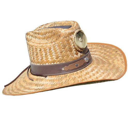 KOOL BREEZE SOLAR HAT Men's Cowboy Solar Hat With Built-in Fan - Solar Powered Straw Sun Hat - Brown (Large)