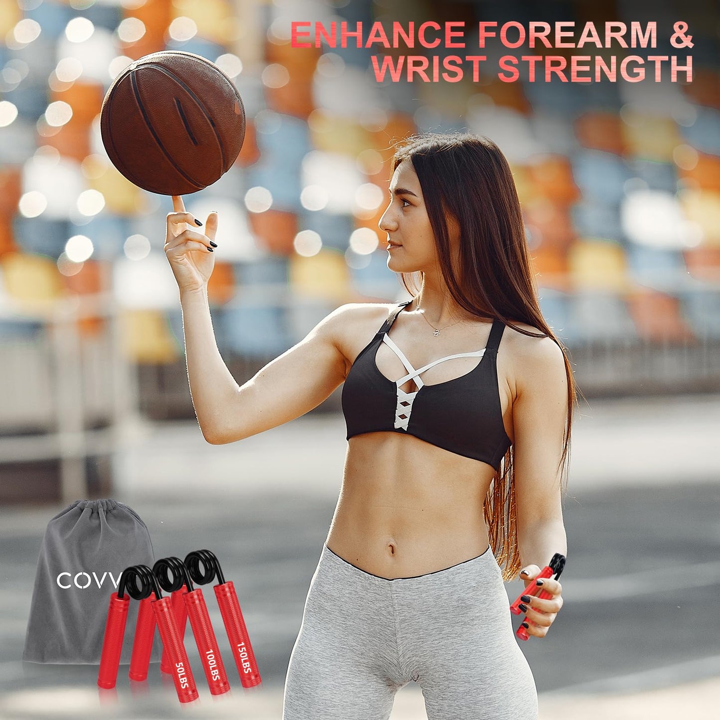 COVVY Metal Hand Grip Strengthener Set (50, 100, 150lbs), Grip Strength Trainer, Crushing Pinching Grip Trainer, Forearm Exerciser, Gripper Fitness Equipment with Sponge Pads and Carry Bag (Red)