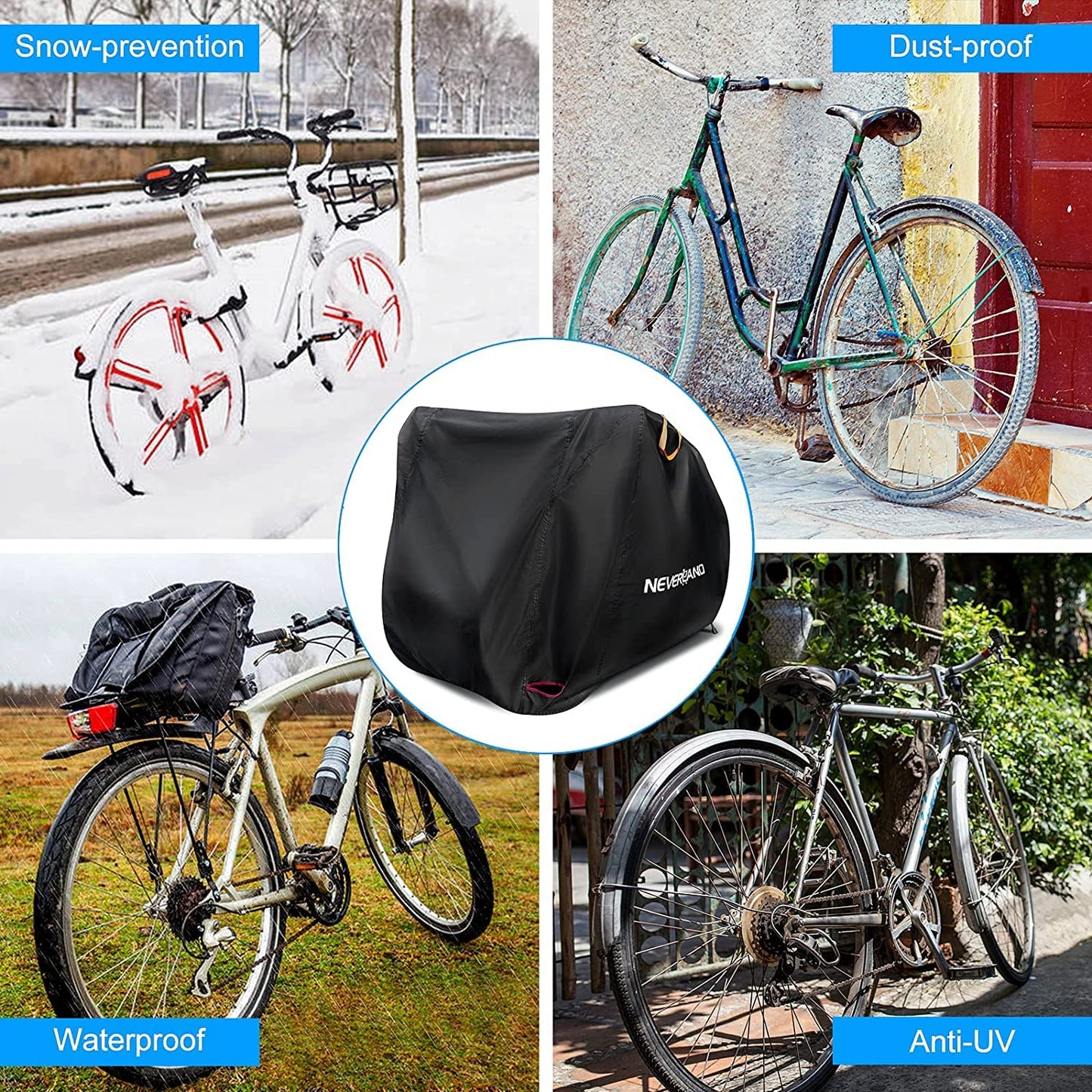 NEVERLAND Bike Cover Outdoor Waterproof Bicycle Covers Storage for 2 or 3 Bikes with Lock Hole Sun Rain Wind Dust Proof for Mountain Road Exercise Electric Hybrid Cruiser Bike