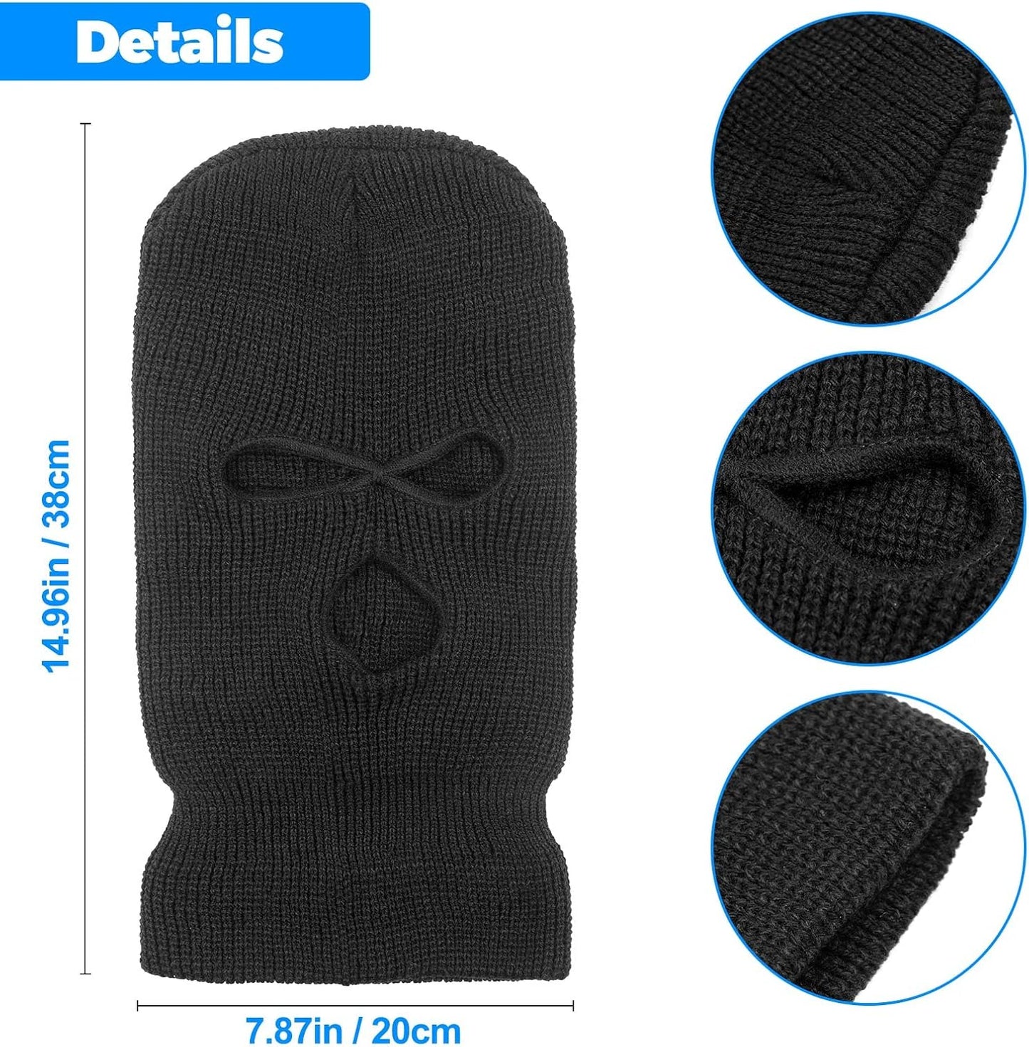 3-Hole Knitted Full Face Ski Mask | Winter Balaclava for Outdoor Sports