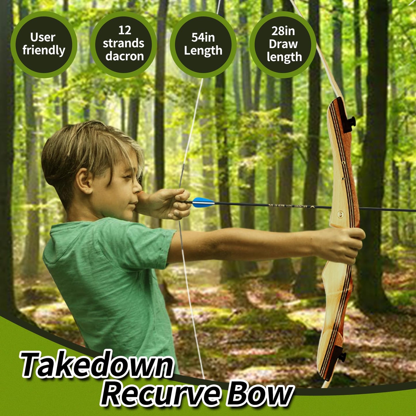 SOPOGER 54" Archery Set Adult Beginners - 20 lbs Takedown Recurve Bows for Adults Youth Teens Men Women Wood Longbow for Outdoor Target Arrow Practice Shooting Training