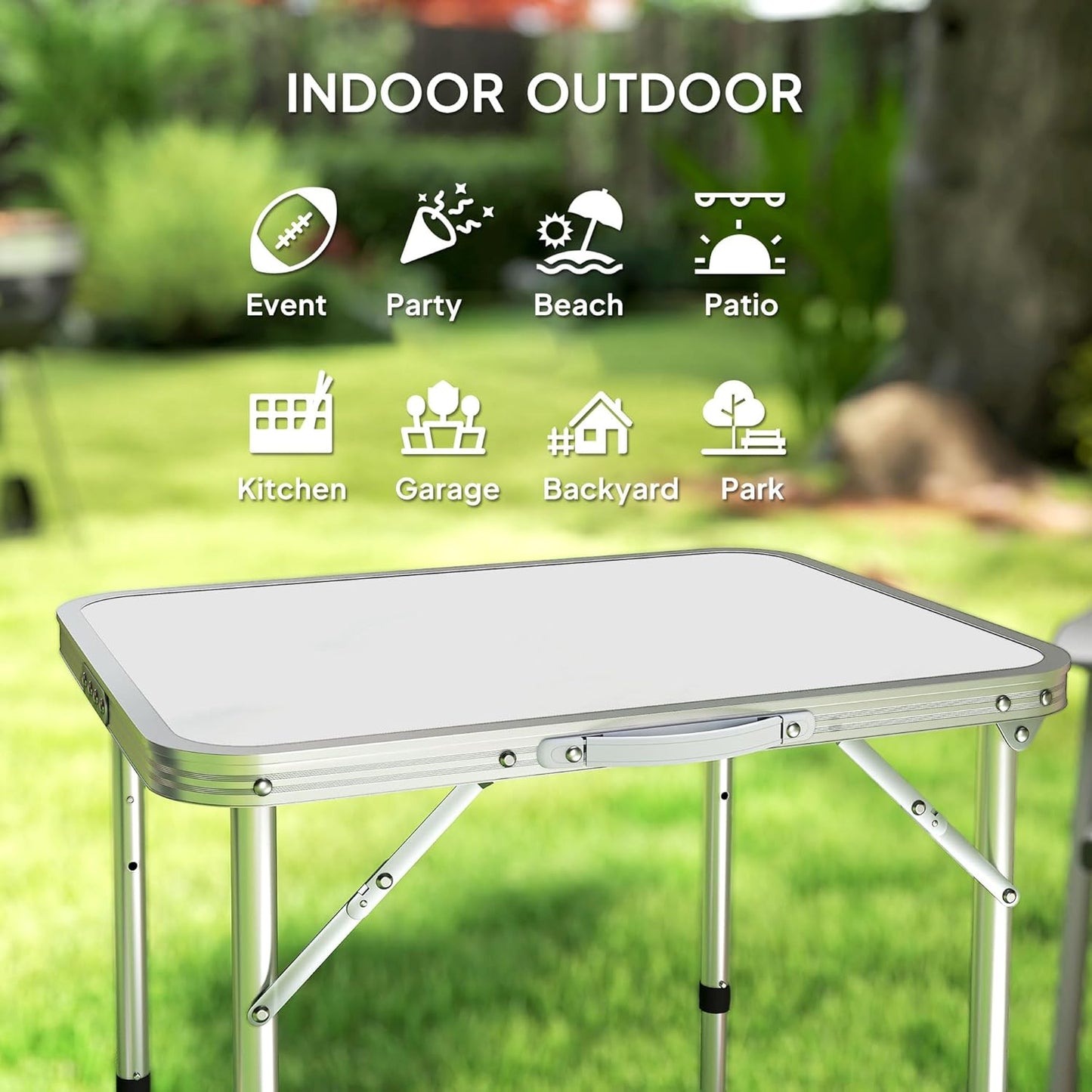 Outsunny 23" Folding Camping Table with Height Adjustability, Lightweight Portable Table with Carry Handle, Outdoor Folding Table Camping Accessories