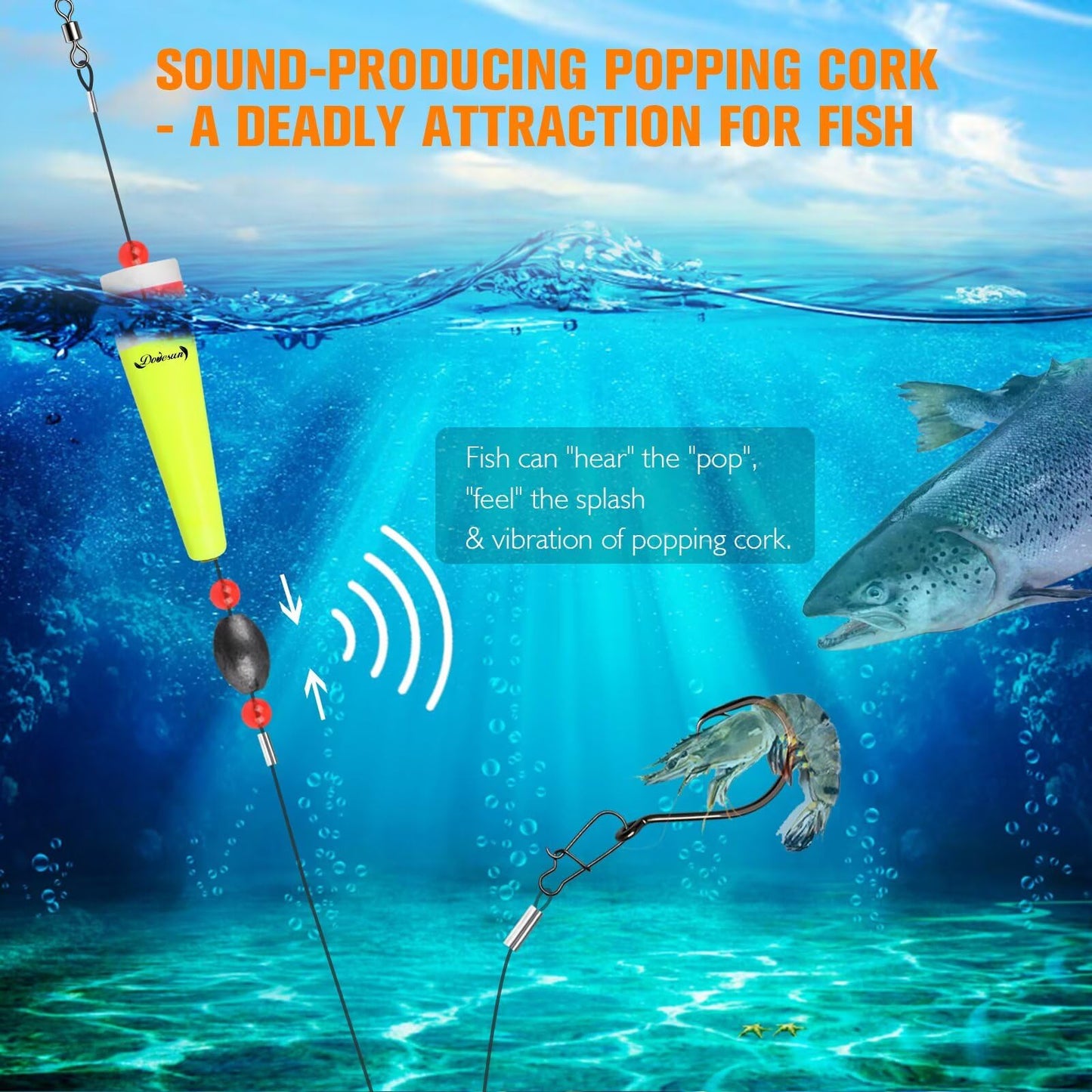 Dovesun Popping Cork Weighted Fishing Bobbers Floats Fishing Corks Popping Corks for Saltwater Freshwater Yellow Float Length-3in & Buoyancy-1oz*3pcs