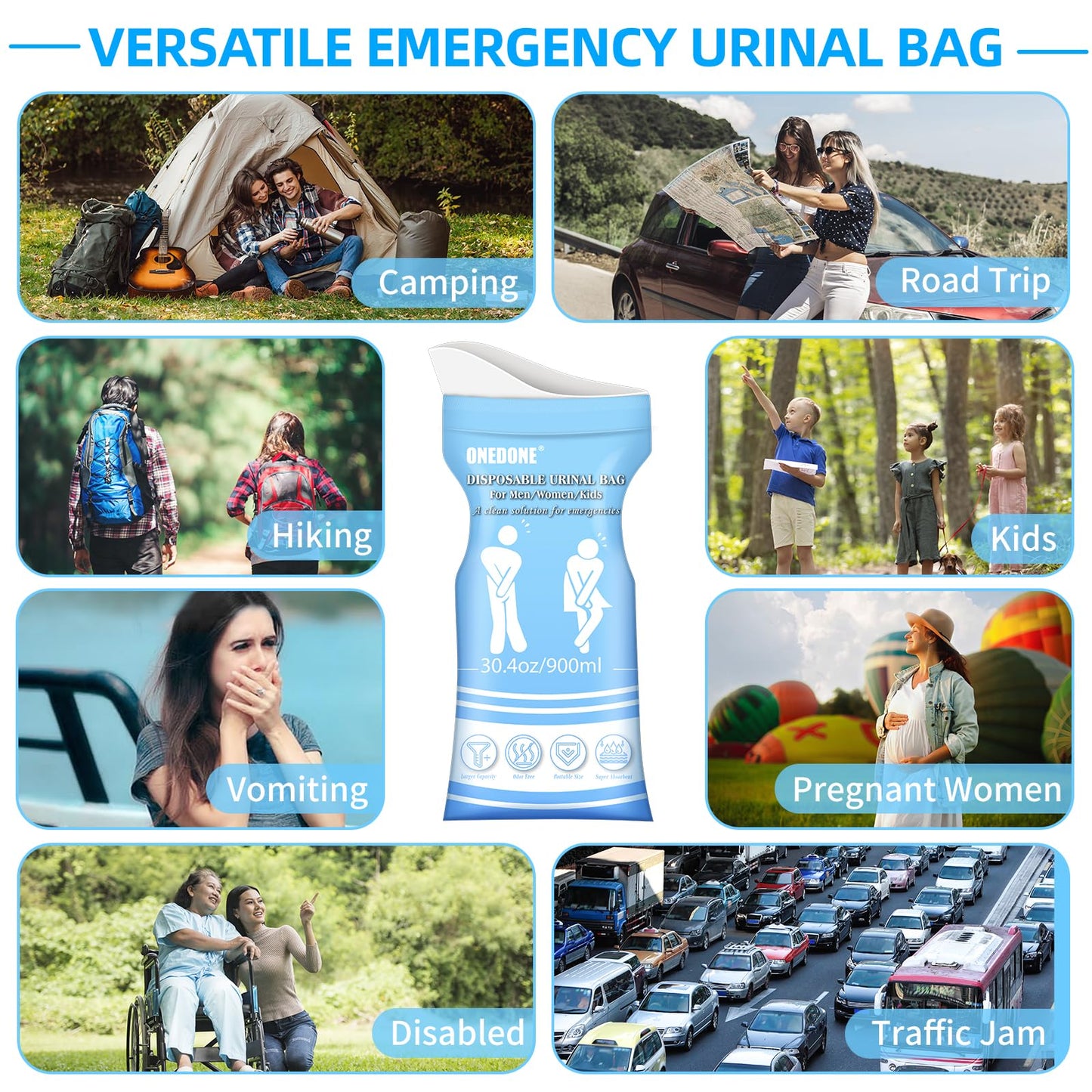 ONEDONE Disposable Urinal Bag 24 Pack 30.4 OZ Pee Bags for Travel for Men Women Kids Emergency Urine Bag Portable Emergency Urinal Bags Vomit Bag for Traffic Jams Camping Hiking