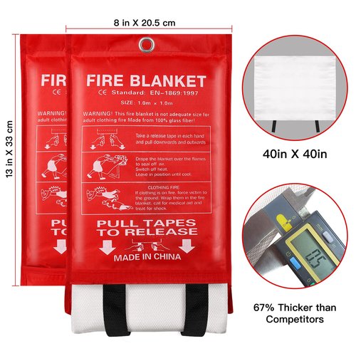 Emergency Fire Blanket for Home and Kitchen - 4 Pack 3.3ft x 3.3ft Fiberglass Fireproof Blankets Extinguisher Suppression Flame Heat Retardant Emergency Survival Safety Cover for Car Office Warehouse