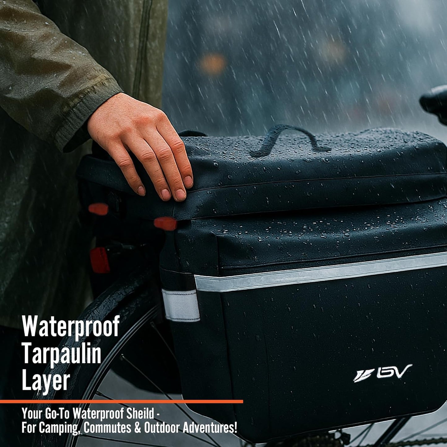 BV 26L Rear Bike Bag - Bike Saddle Bag with 4 Zippered Compartments & Adjustable Hooks - Water-Resistant Bike Bags for Bicycles with Reflective Trim, Taillight Hanger & Handle - Fits Most Racks