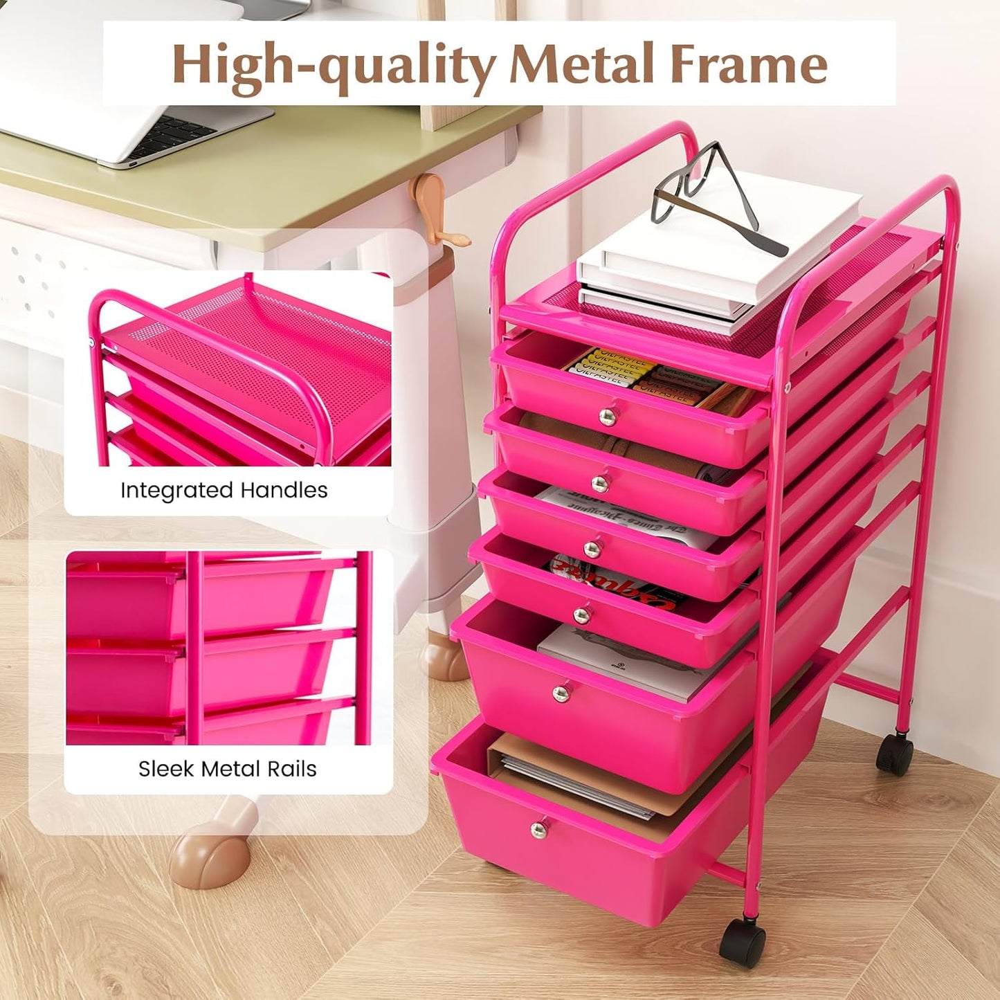 RELAX4LIFE 6-Drawer Rolling Storage Cart - Classroom Organization on Wheels w/Removable Plastic Drawers, Mobile Art Craft Cart for School Paper Home Office, Utility Cart with Drawers (Macaron)
