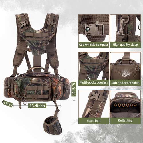 BLISSWILL Hunting Backpack Hunting Fanny Pack with Harness Pouch,Turkey Hunting fanny Pack, Binocular Harness houlder-Supported Waist pack for Bow Rifle
