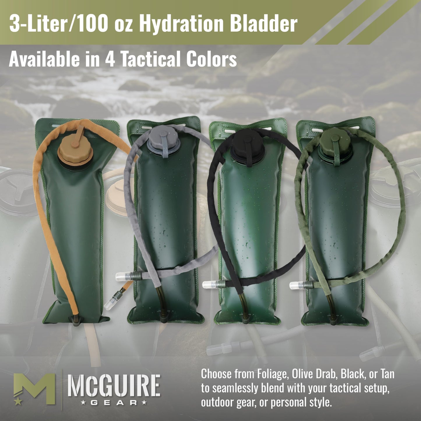 M MCGUIRE GEAR Hydration Bladder, 3L/100 oz. Water Bladder, Leak Proof Hydration Pack, Water Reservoir with Insulated Drinking Tube for Hiking, Cycling, and Biking (Tan)