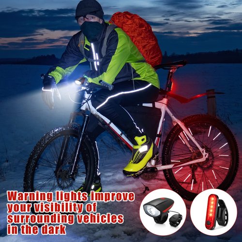 Hanaive 4 Sets Bright LED Bike Light Set USB Rechargeable Bicycle Front Headlight Back Taillight Waterproof Bicycle Light Cycling Accessories for Men Women Night Road Mountain Riding(Popular Style)