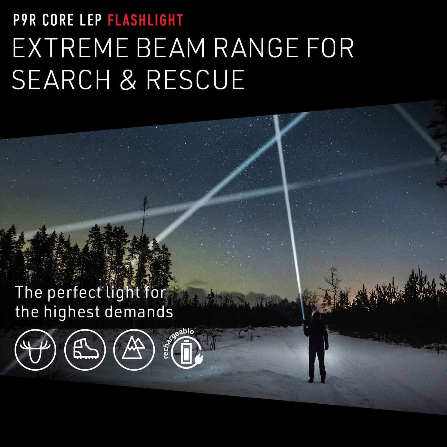 Ledlenser, P9R Core LEP Rechargeable Flashlight, High Power LEP, Ideal for Search and Rescue Teams, Maritime, Hunters and Anglers