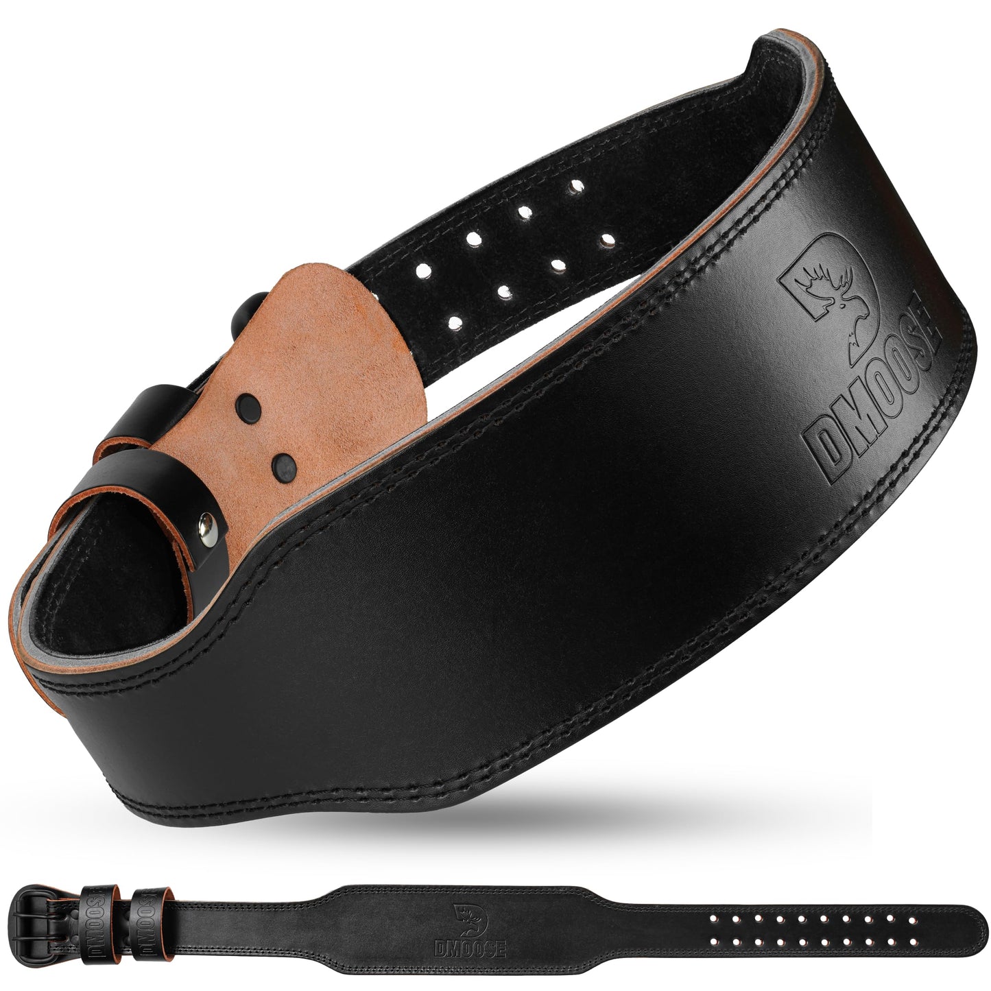 DMoose weight belt - Squat and weightlifting belts - 7MM Premium Cushioned Lumbar Support - Genuine Leather, Adjustable, Comfortable belt lifting 4" Black L