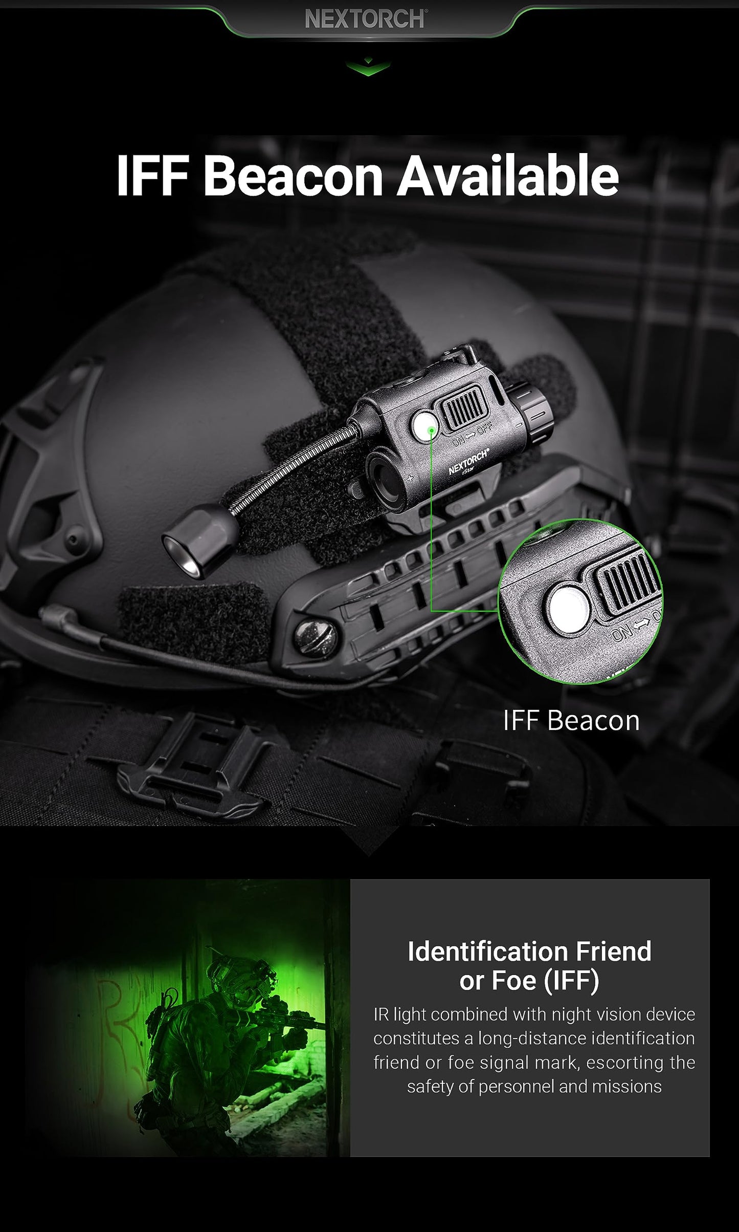 NEXTORCH Rstar Tactical Helmet Light Military with IR Survival Signal Light Helmet Accessories Mount ARC Guide Rails Webbing Clips Magic Stickers Lightweight Helmet Light
