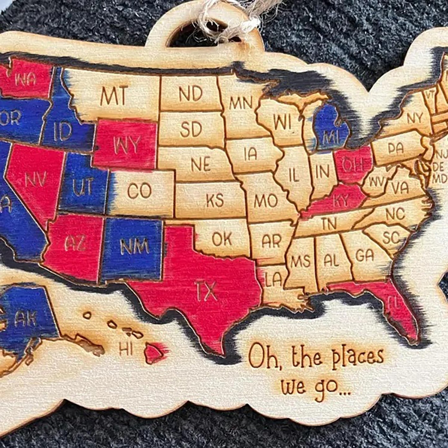 QENWWENG Oh the Places We Go US Travel Check Off Map,Wooden Where I've Been Wall Sign,United States Travel Adventure Ornament,USA 50 states Map