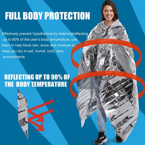 RAINPOH Emergency Mylar Thermal Blanket 82 * 64 in(5 Pack), Gigantic Space Blanket, Survival Blankets Heavy Duty Camping Gear, First Aid, Silver…