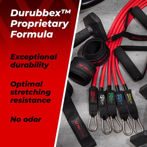 Tube Resistance Bands, 5 Exercise Bands, 10–50 lb, Tough Exercise Equipment Made of Durubbex, Resistance Bands for Working Out w/Ankle Straps & Door Anchor, Fitness & Workout Equipment