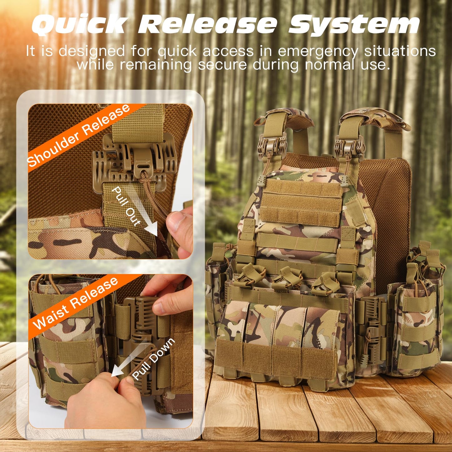 KESONS Quick Release Tactical Vest Adjustable Lightweight Breathable Weighted Vest for Training Outdoor Activities 1000D CP