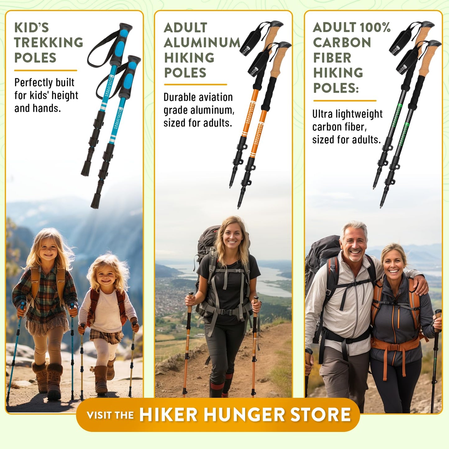 Kids Hiking Poles by USA Brand - Lightweight Collapsible Kids Walking Stick w/Quick Adjustable Flip Locks