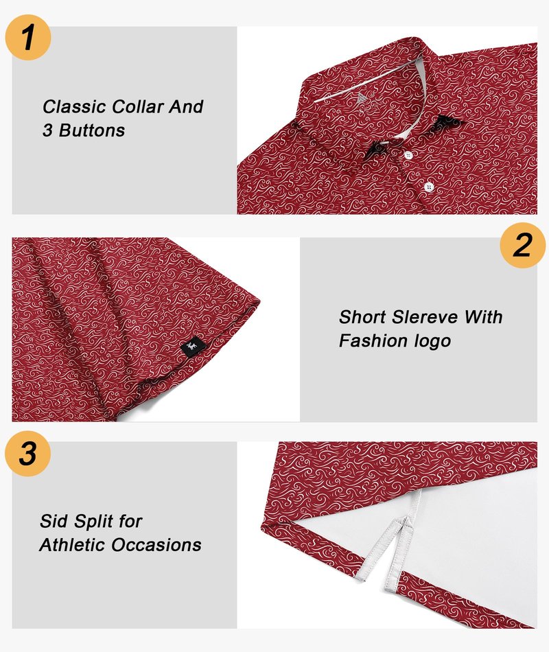 SWISSWELL Mens Golf Shirt Short Sleeve Moisture Wicking Print Polo Shirts for Men Performance Summer Tshirt Red L